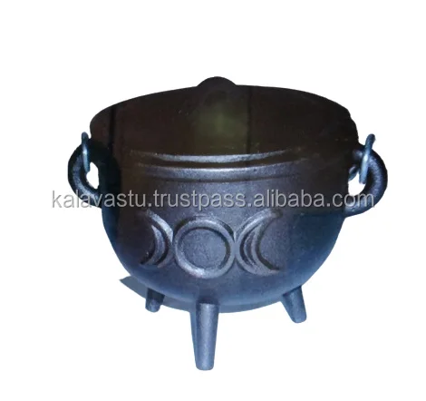 Black Color Iron Incense Resin Burner and Charcoal Burner Handmade Enamel Cast Iron Cauldron with Pentagram
