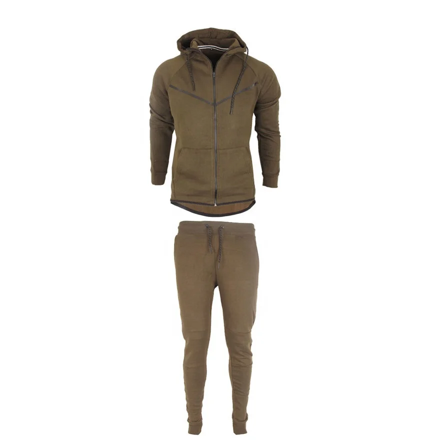 
Custom men track suit Brown Plain Cotton Sport tech fleece track suit 