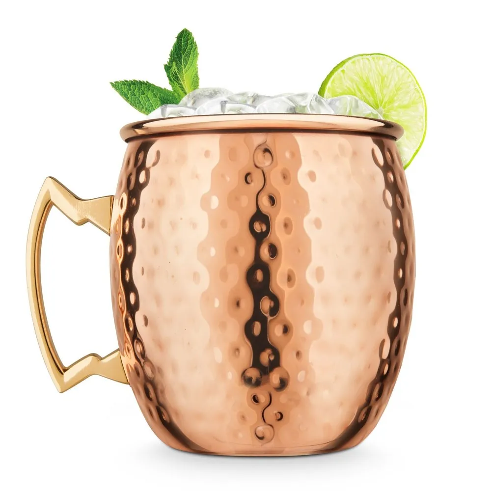 good design Brass Handle Copper cups with logo engraving for beer Antique copper hammered tin lining moscow mule mugs