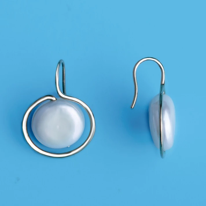 
Good Personalized 925 Pure Silver Top grade White Coin Shape Real Natural Pearl Earrings Yellow Gold Plated For Valentines 
