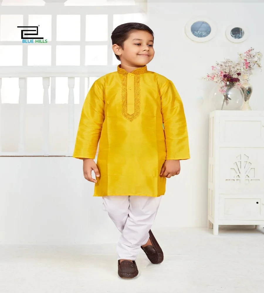New Indian Kurta Sherwani Boys Suit in Gold (2 Pcs) 1-12 Years-Worldwide Postage