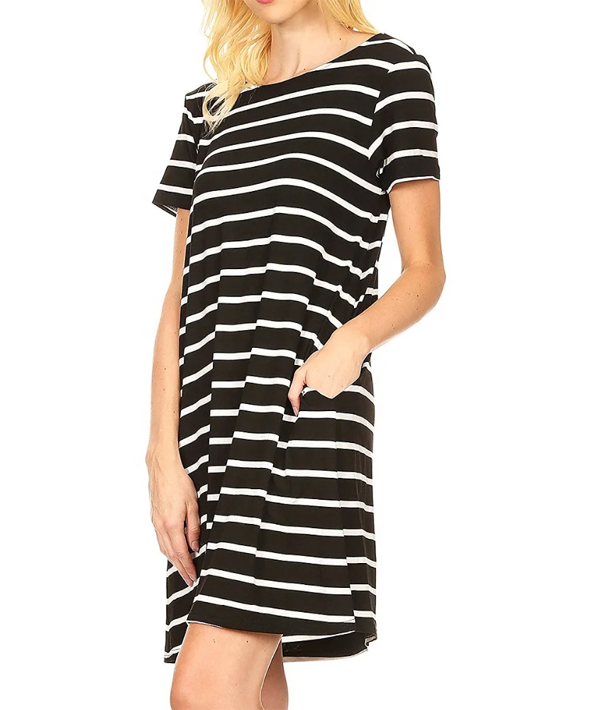 Striped crisscross back t-shirt dress for women ladies casual wear clothing Girls loungewear designs