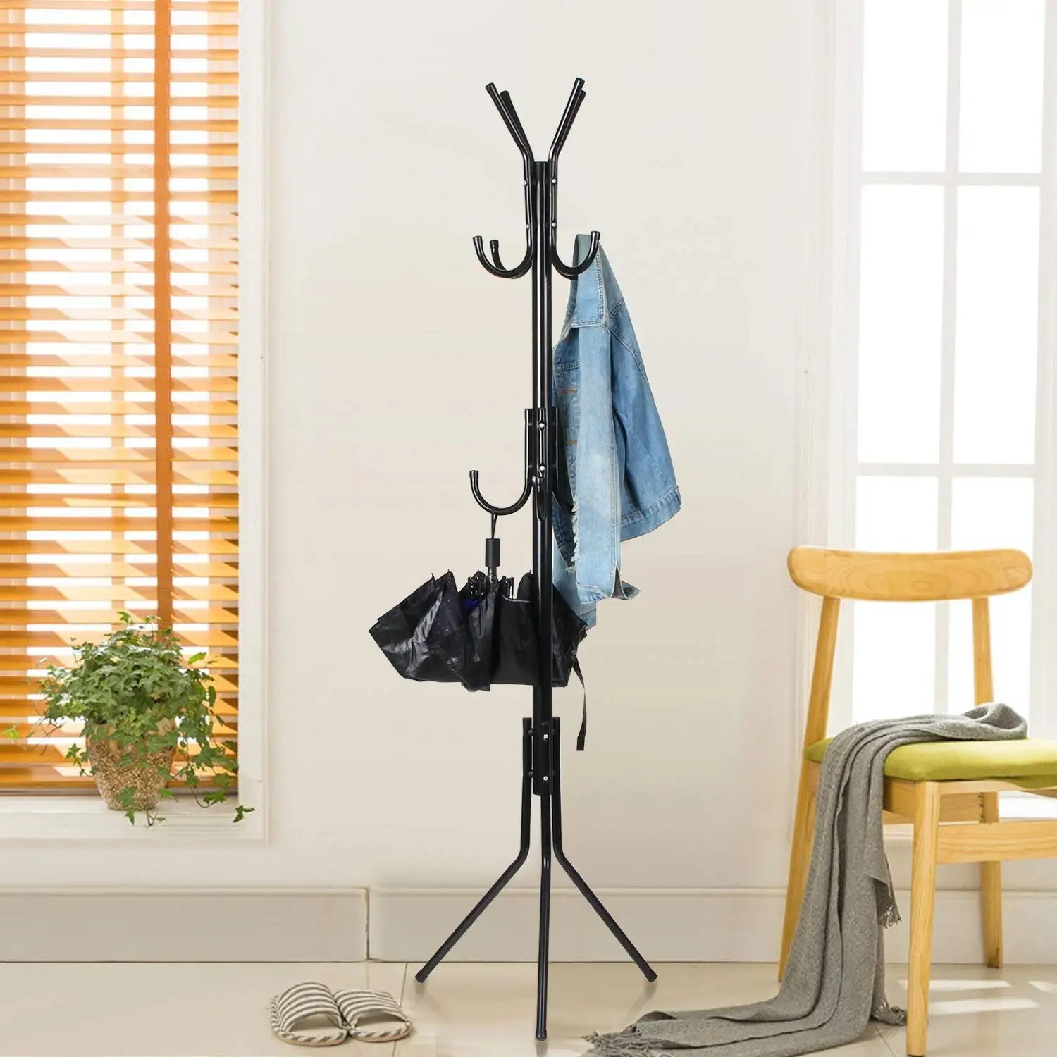 Standing Metal Coat Rack Hat Hanger 8 Hook Silver Hangers Robe Clothes