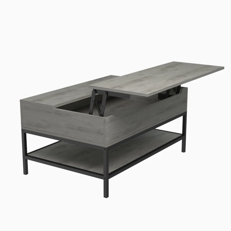 
 Металлический деревянный подъемный журнальный столик со скрытым хранилищем и нижней полкой  