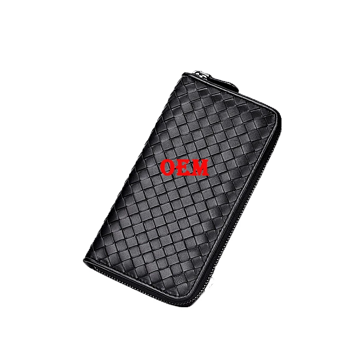 Guangzhou Factory OEM Genuine Leather Wallet Knit Style fashion leather hand wallet for men