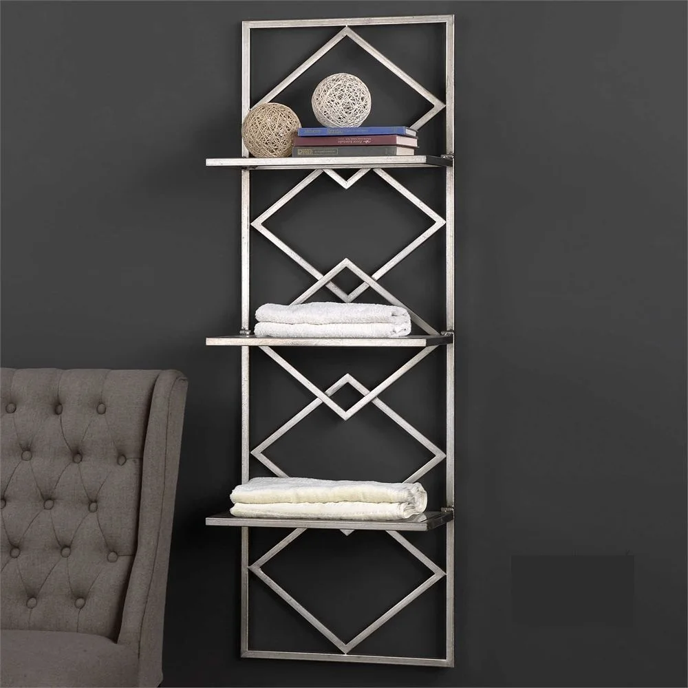 New Design Vertical Golden Wall Shelf 3 Tiers With Glass Shelf Iron Living Room Storage Home Decor At Wholesale Price From India
