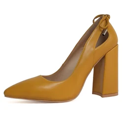 2021 latest trendy ladies point toe office shoes chunky block high heel pumps