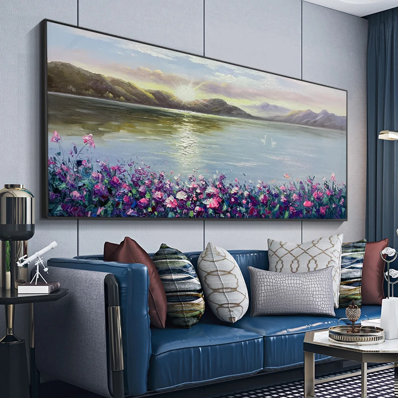 2021 Modern Landscape Canvas Oil Painting purple flower Wall Art Decors for Living Room 20X39inch/50X100cm