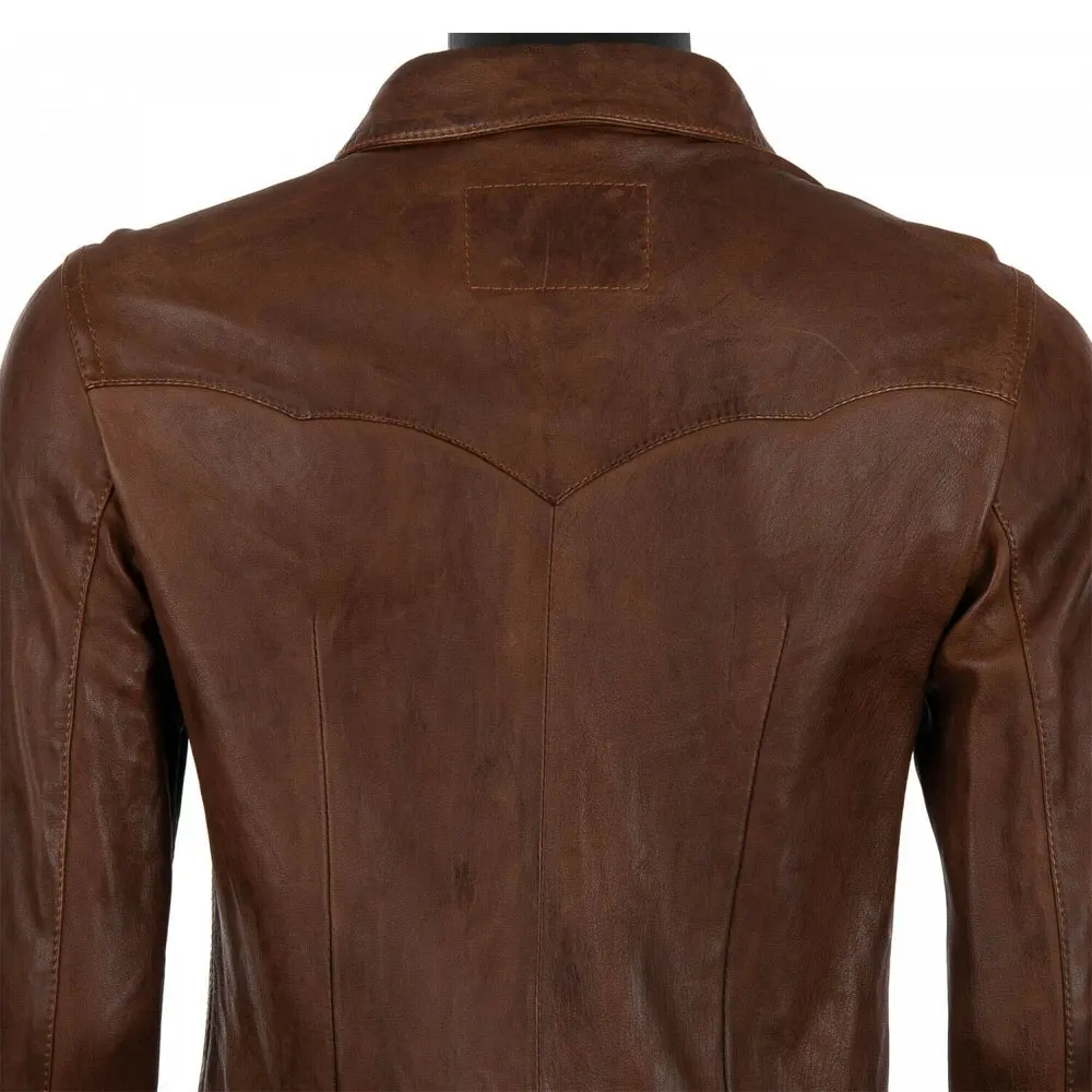 
Turn Down Collar Outer Wear Covered With Button Good Quality Sheep Leather Jacket 