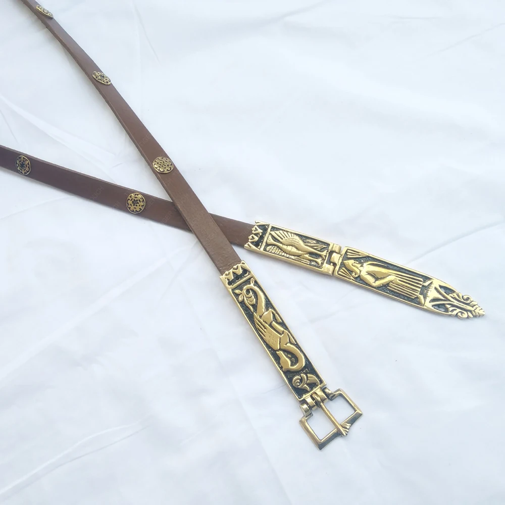 Короля Георга ремни Viking Seax средневековый Chaucer в шотландскую клетку светло-коричневый кожаный ремень пояс с бронзовая Пряжка пятнадцать средневековые французские пряжки