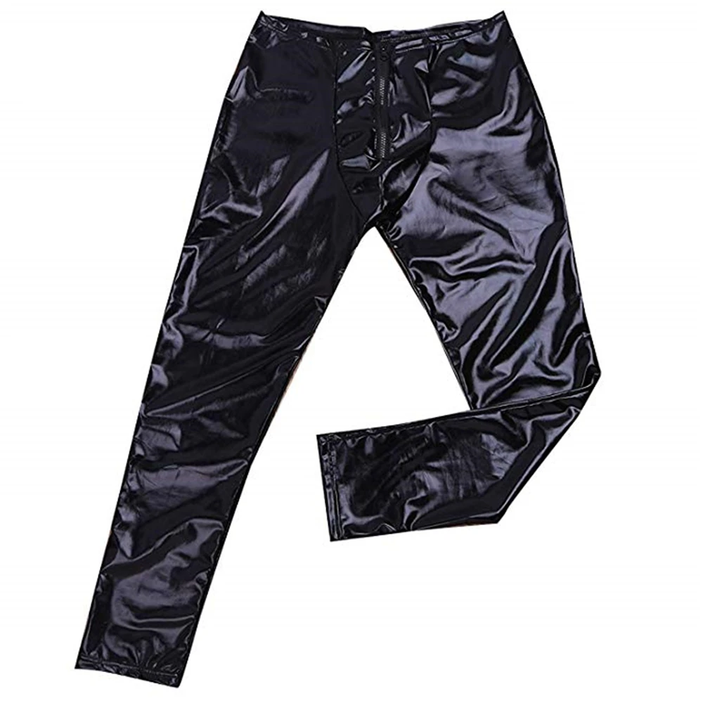 Gay Sexy Mens Shiny Leather Pants Wetlook Open Back and Open Pouch Crotch Leggings Tight Pants Trousers Night Clubwear
