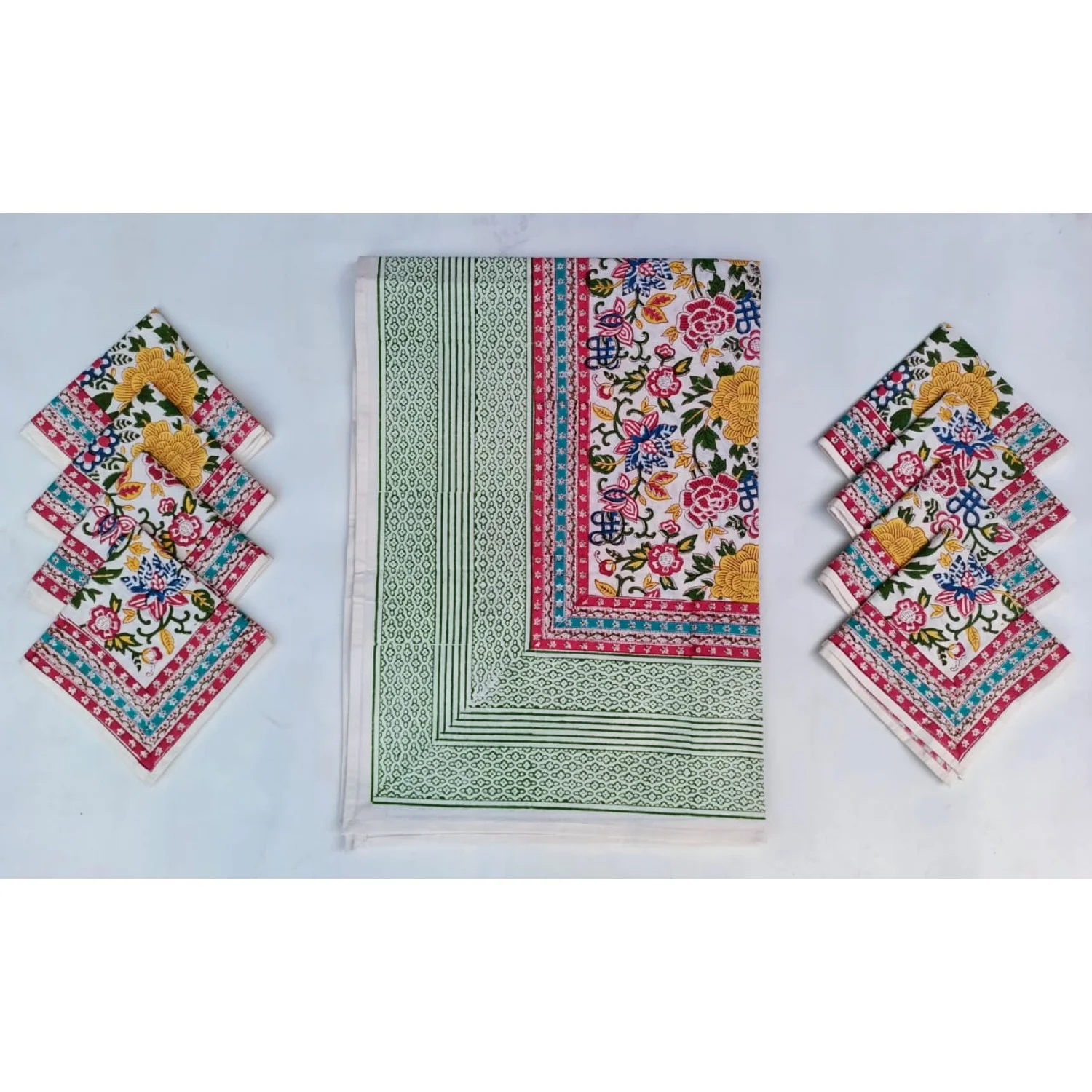 B2B Hot Selling 2021 New Design 100% Cotton Table Covers sets with Napkins Floral Print Hand Block Printed Table Cloths