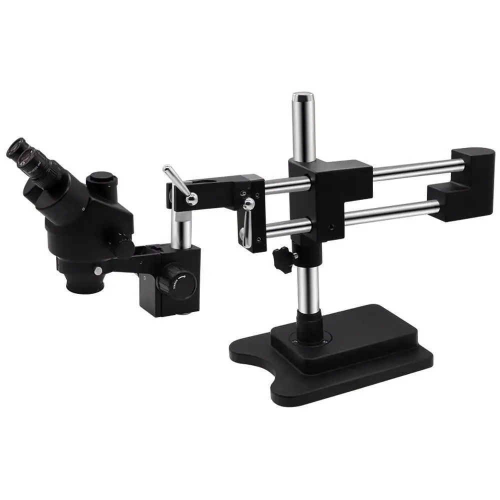 Double arm Boom 3.5-180X Stand Synchronous focus Continuous Zoom Trinocular stereo microscope jewelry for repair