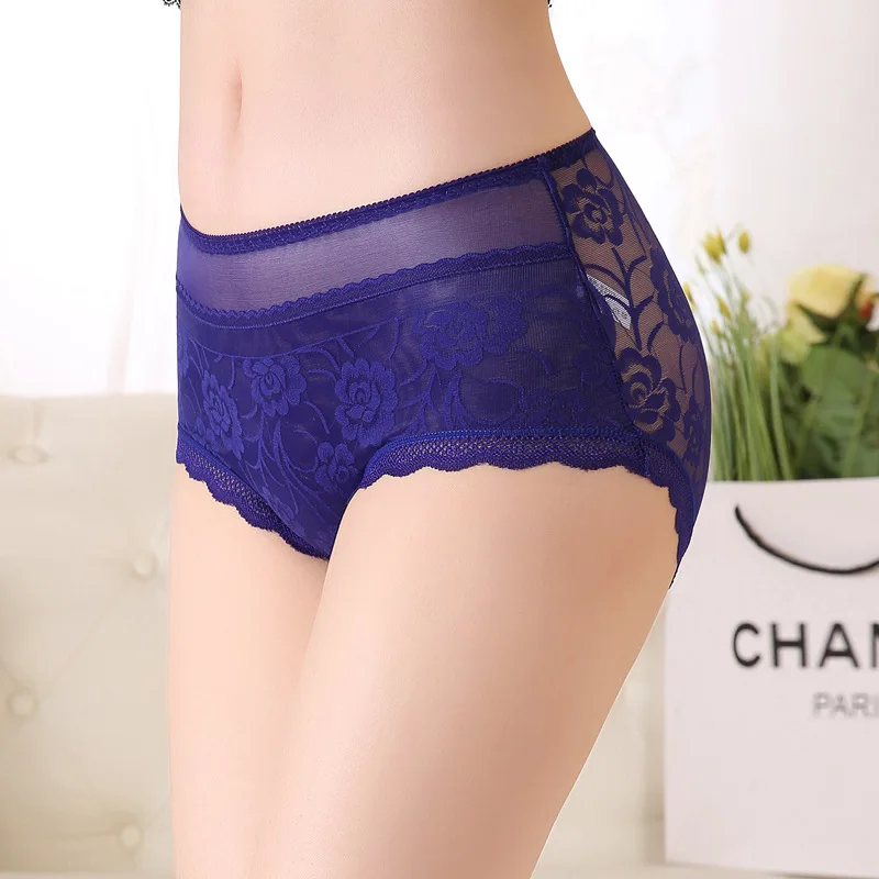 
Full lace triangle pants fat plus size fat girl high waist panties lace sexy transparent unmarked women panties 