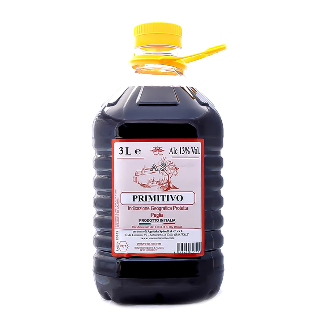 High Quality Price Italian Red Wine Primitivo Puglia lt.3 For Sale| Dry | Made in Italy