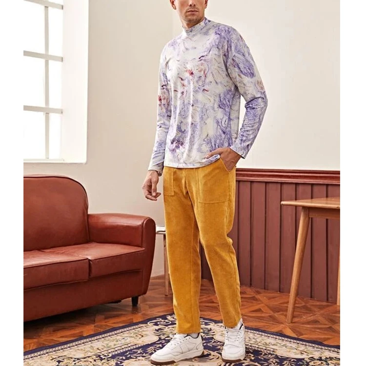 Оптовая продажа модная футболка с принтом ложным воротником завязкой через плечо длинным рукавом повседневная мужская для мальчиков OEM