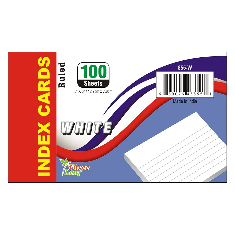 Three Leaf 100 CT 3 X 5 Index Cards Rule White Premium Quality Cards Made in INDIA