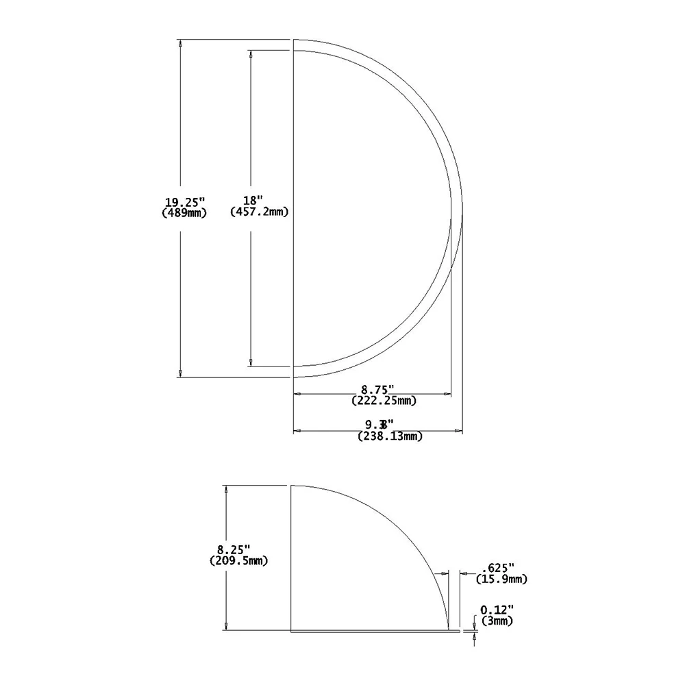 Зеркало Replex на базе США, 18 дюймов/45 см, акриловое полукруглое зеркало с фланцем, Премиум качество
