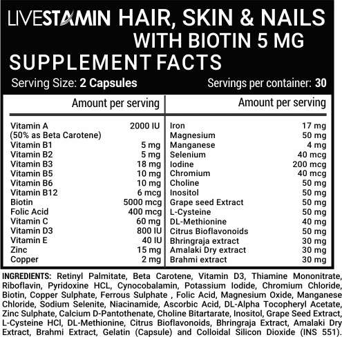 
Advanced Hair Skin & Nails with Biotin 5000 mcg Capsules Vitamins, Minerals & Herbal extracts Supplement Private Label GMP ISO 