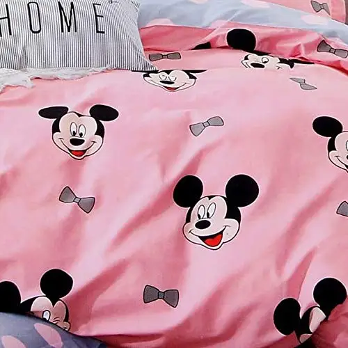 3D Glace Cotton 140 TC Micky Mouse 3D Printed Queen Size Double Bed Modern Sheet with 2 Pillow Covers (Pink )