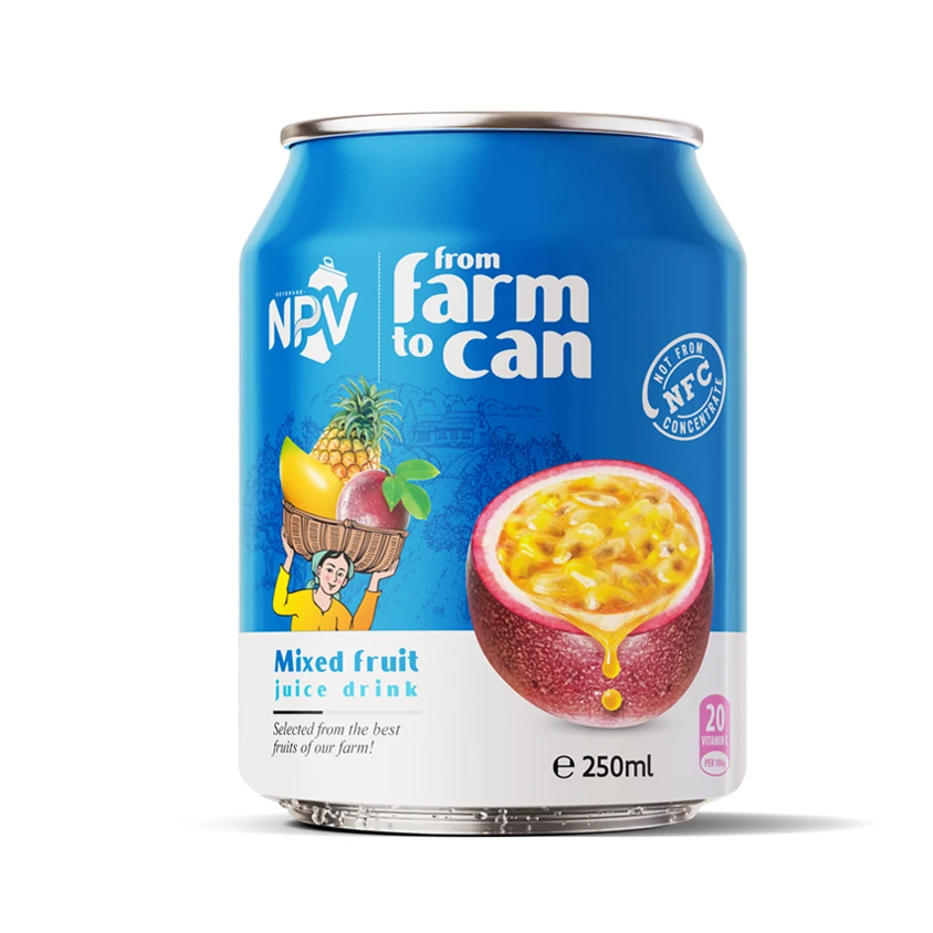 Wholesale Fruit Juice Drink  Private Label 250ml Can  Pure Mixed Fruit Juice Drink  Free Sample Free Design HALAL Certification