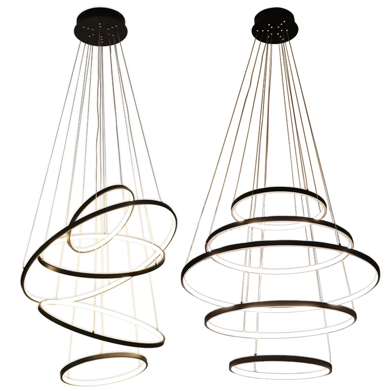 Modern Decoration Aluminum Ring Hanging LED Pendant Lights acrylic large round circle led pendant lamp 3 ring chandelier