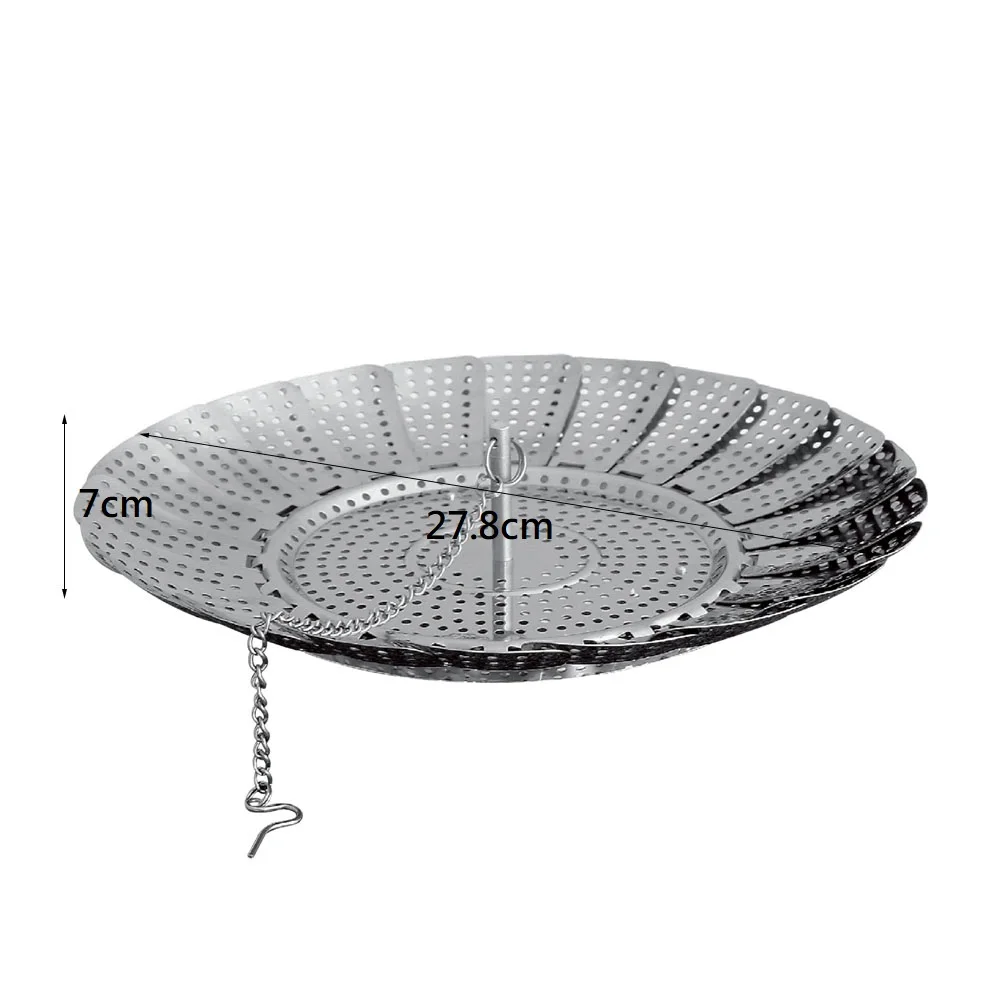 Foldable steamer stainless steel collapsible vegetable steamer basket with hanging chain