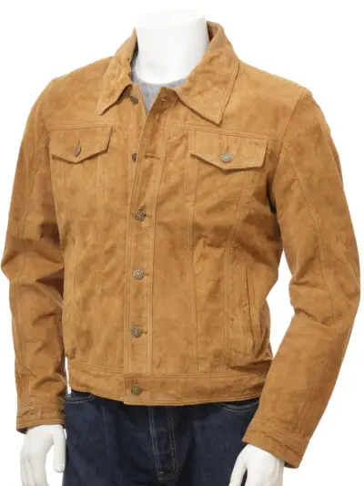 Mens 100% Leather Casual Fitted  Western Trucker Jacket Available in Leather or Suede Finishing