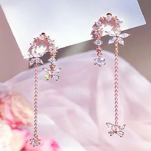 MEETALI CREATION BY DIAMOND SMALL FLOWER AND BUTTERFLY SHAPE LONG EARRING IN LOWEST PRICE 2021