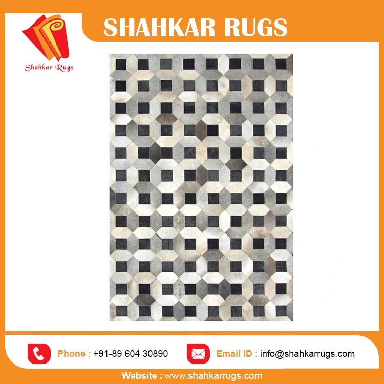 New Arrival Black Natural Hair on Leather Hide Rugs Handmade Viscose Silk Rug Floor At Low Price