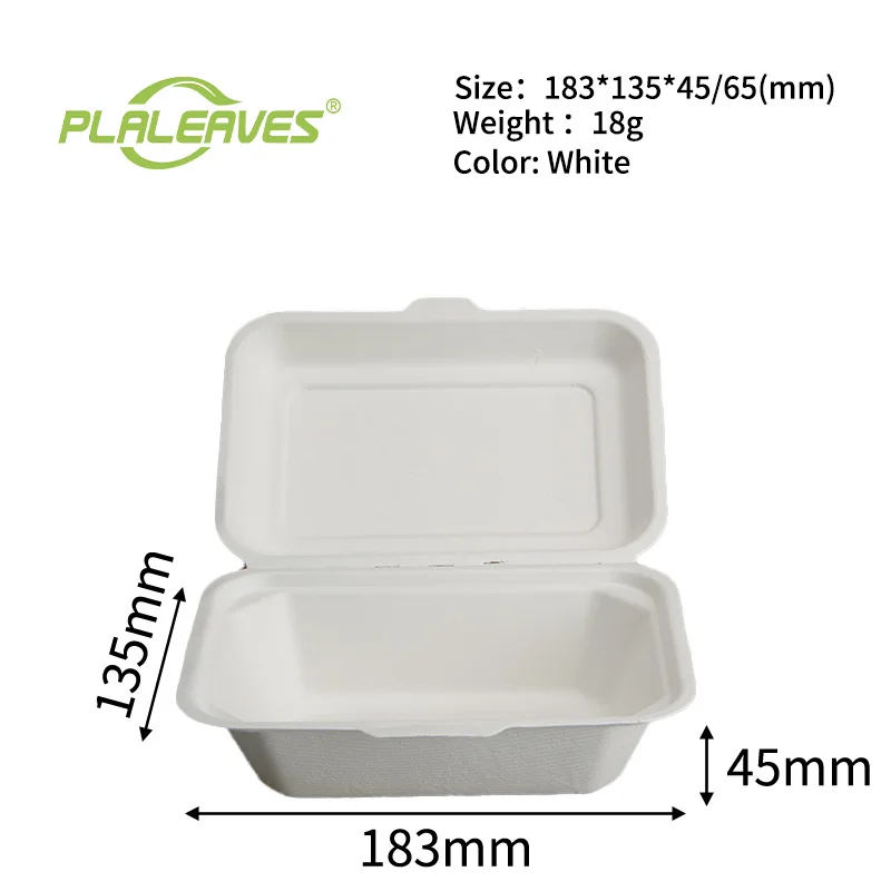 600ml Biodegradable Sugarcane Bagasse Food Container Takeaway Disposable Bento Box
