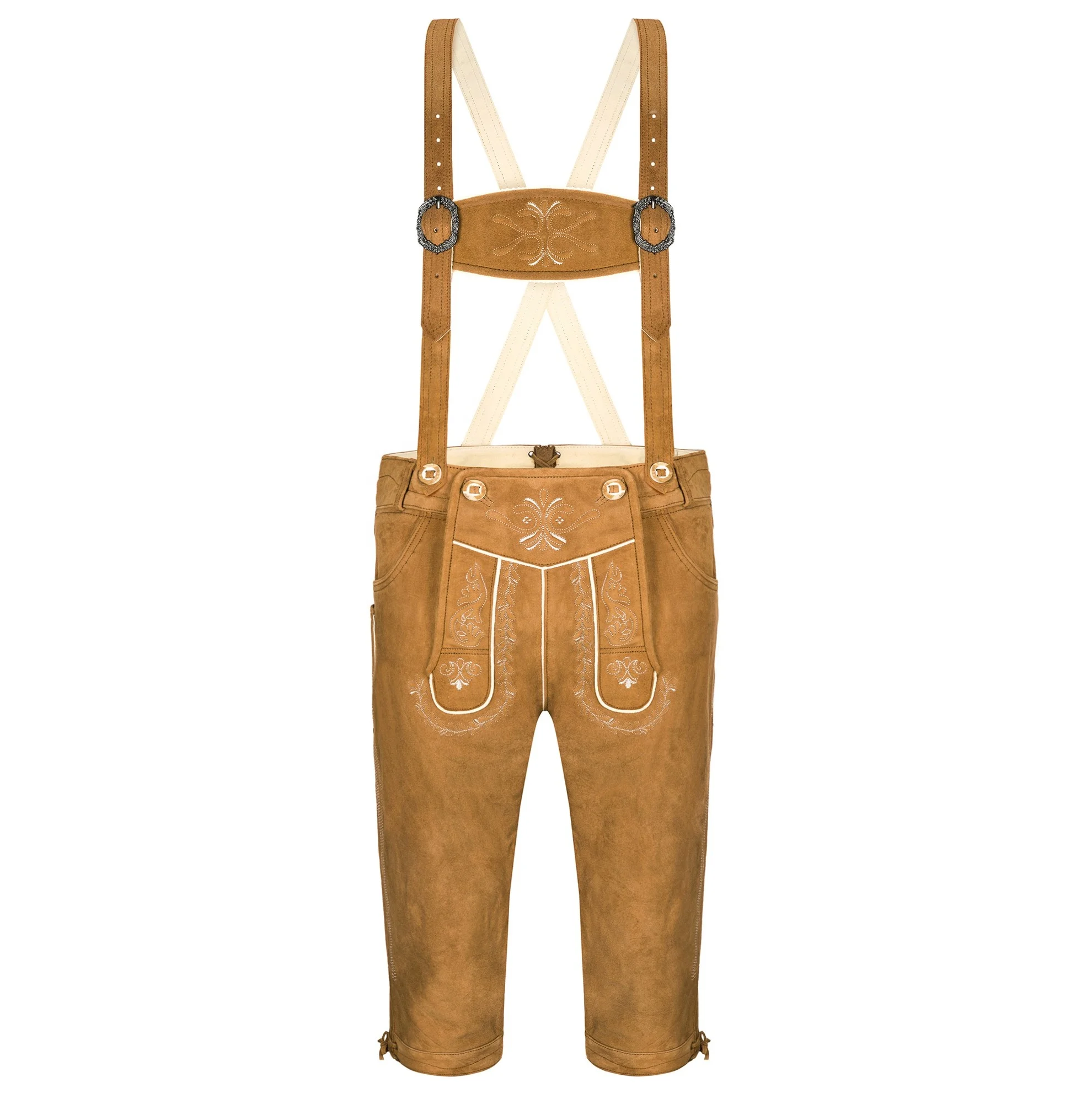 Authentic Lederhosen Bavarian Mens Attire Brown Lederhosen Goat Leather Men Embroidered Custom Made Designs Leather Shorts