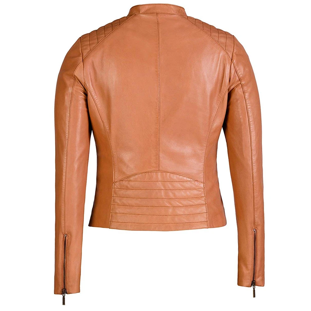 
Fashion Polo Neck Wholesale Pure Leather Women Jacket 