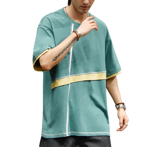 Wholesale Oem T-Shirt Manufacturer Design Jersey Plain No Brand Two Color Block Stripped T-Shirts Men 100% Cotton At Wholesale