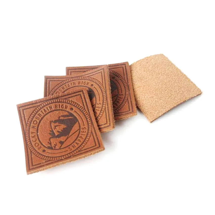 custom design logo sew on leather tag bag jeans iron on leather patches