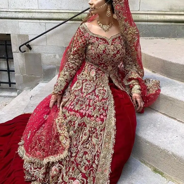 Stunning  Indian/pakistani  Bridal Floor Length Dress with embellished in crystal glass beads stone work for Wedding 2020 (62023669361)