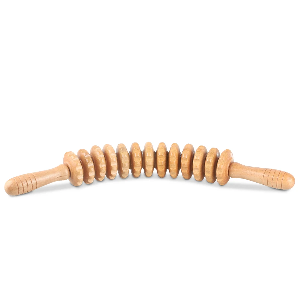 Roller Bead Back Massage Racks Handle Wood Therapy Massage Tools Set