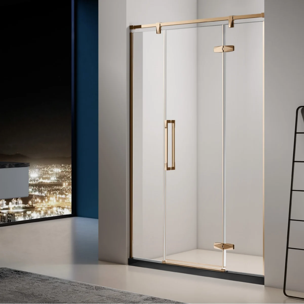Deluxe Rose Gold Vertical Shower Enclosure Framed Shower Door hinged shower door