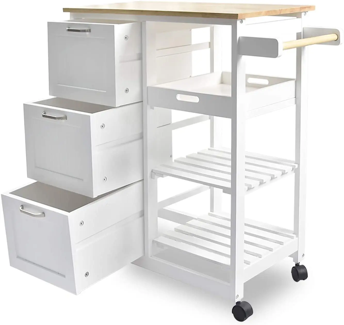 Kitchen Island Cart,Industrial Kitchen Bar&Serving Cart Rolling on Wheels Utility Storage Trolley with 3-Tier Wine Rack Shelves