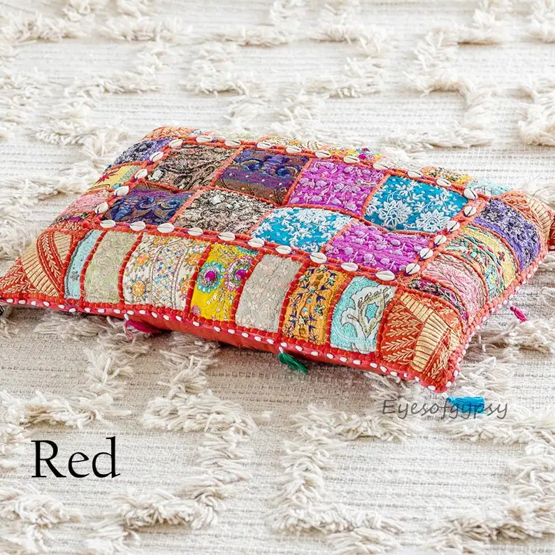 Handmade Embroidered Pillow Cover Decorative Patchwork Sofa Pillow Cover Bedding Cushion Cover Beads Work Pillow Case