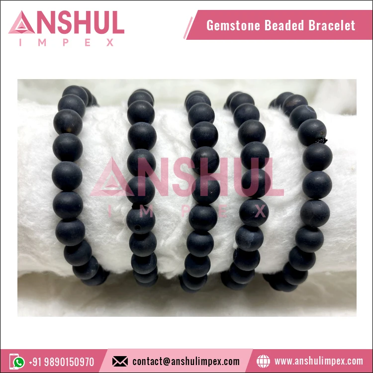 Top Selling Black Color Meditation Healing 7.5in Black Onyx Matt Round Gemstone Beaded Bracelet