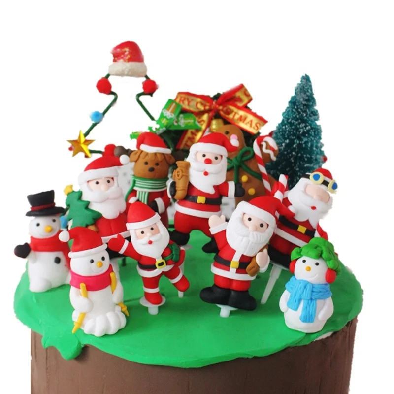 Santa Decor Tools Supplies Toys Action Figure Elk Snowman Tree Anime Polymer Clay Christmas Cake Topper