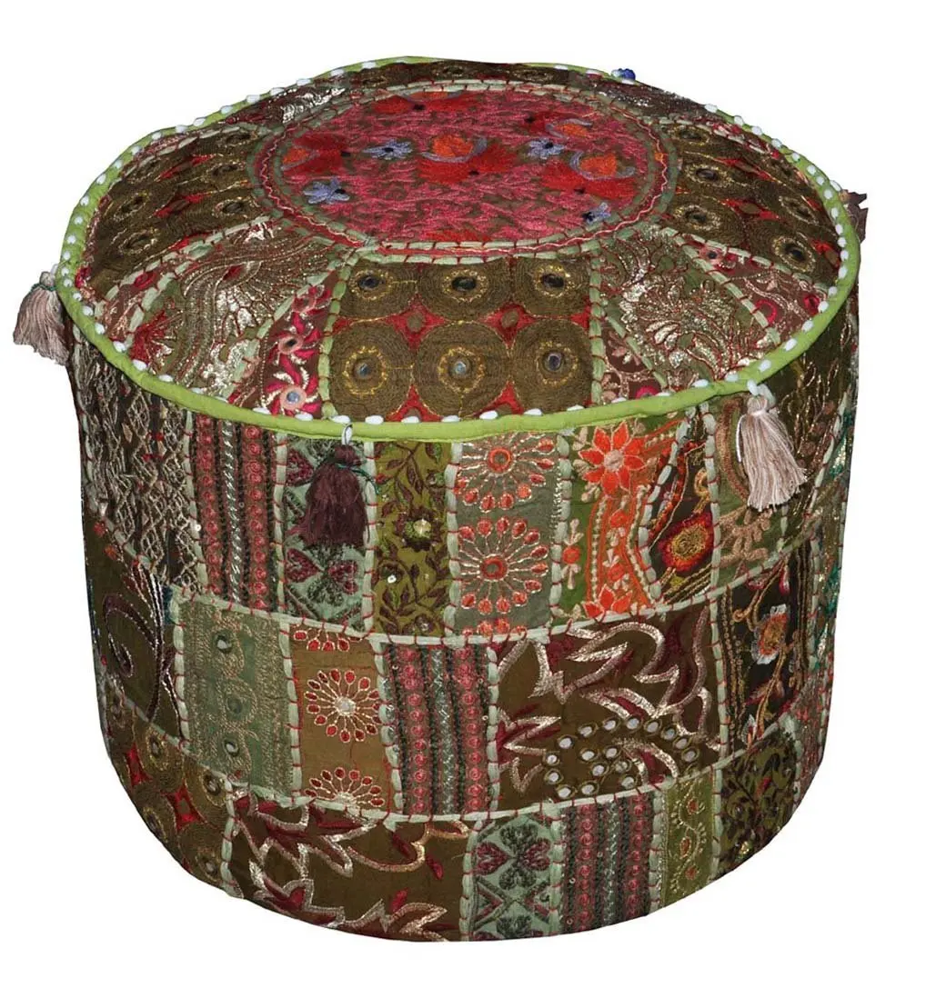 Vintage Ottoman Footstool Pouf Cover Indian Patchwork Handmade Chair Stool Pouf Cover Cotton Mandala Pouffe Ottoman Footstool