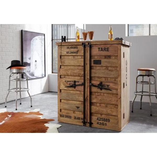 Industrial Container Style Factory Designer Bar Cabinet Jodhpur Solid Wood Bar Cabinet Indian Vintage Rustic Bar Cabinet