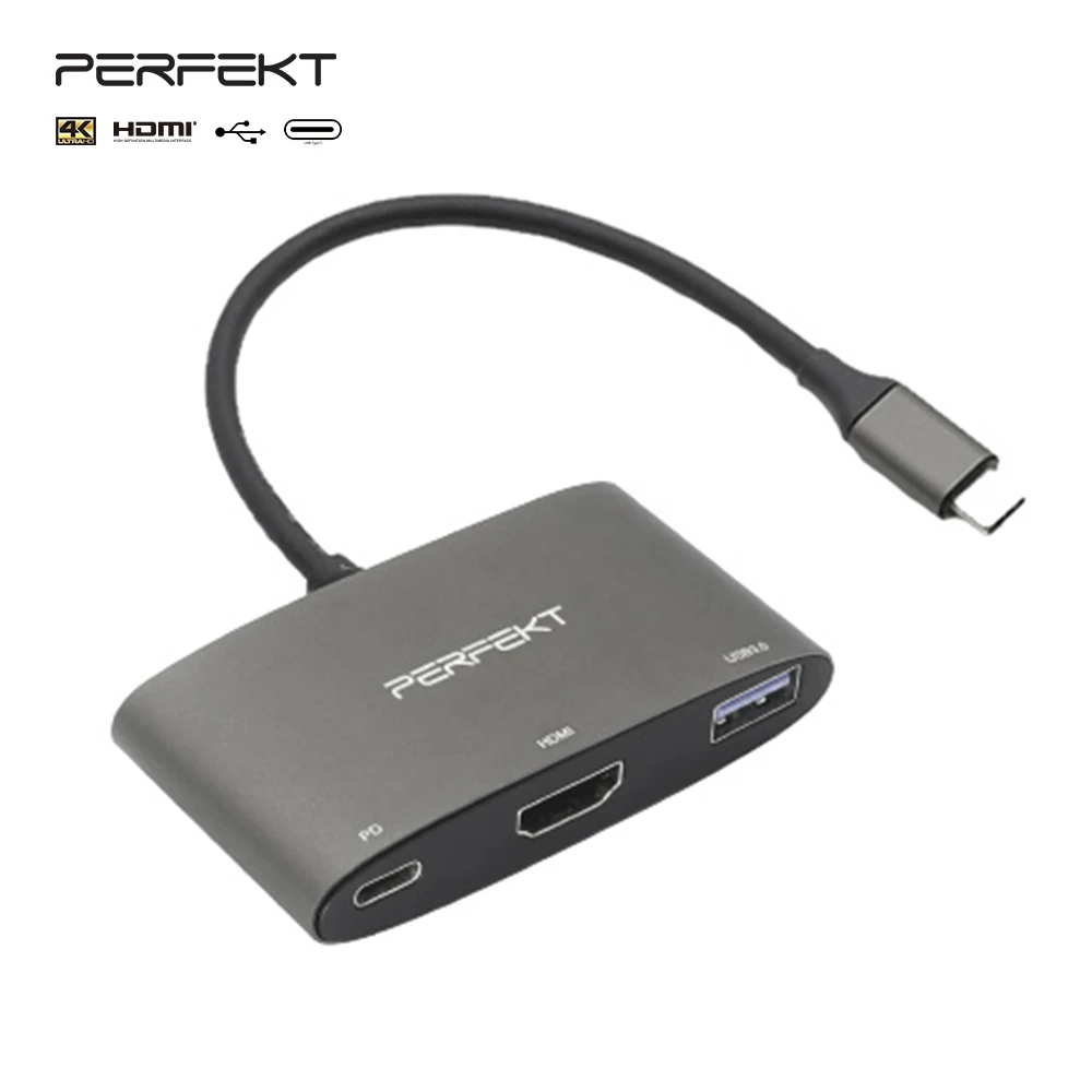 3 Port USB-C Digital Hub USB Type C to 4K HDMI Adapter with USB-C PD Charging