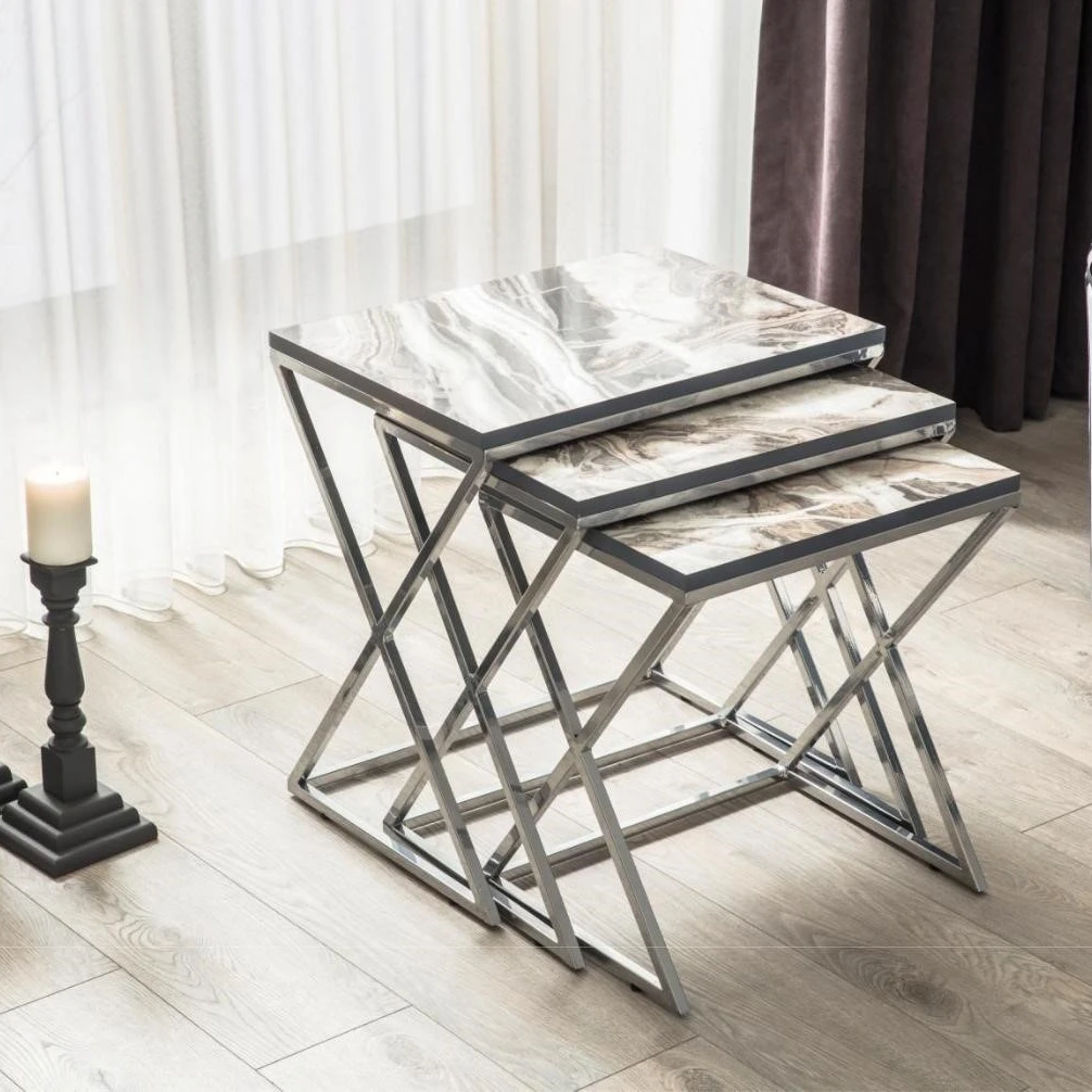 
ts vettore106 middle coffee table with marble appaerance and iron metal stand 