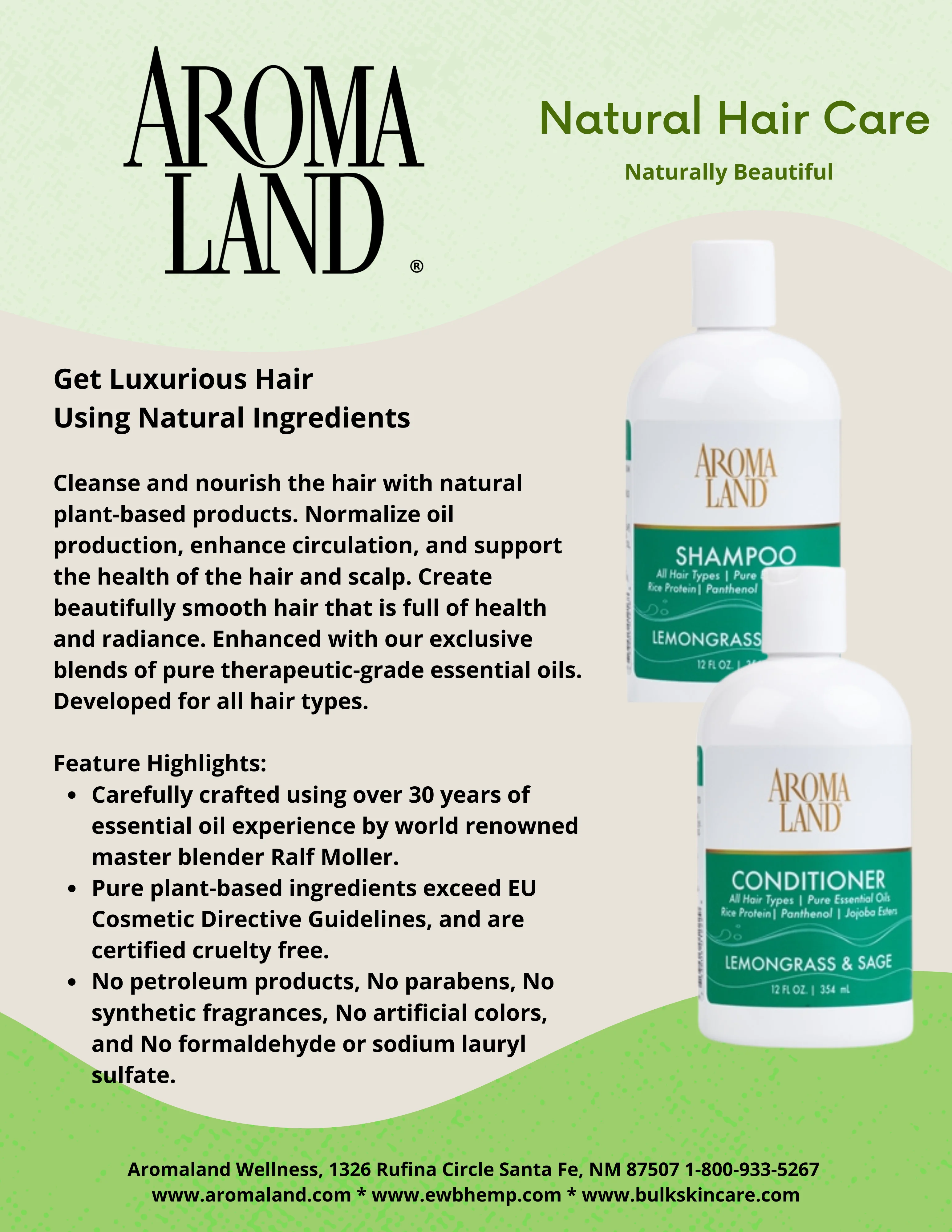 AROMALAND NATURAL SHAMPOO WITH ESSENTIAL OILS - JASMINE & CLEMENTINE - 12 OZ