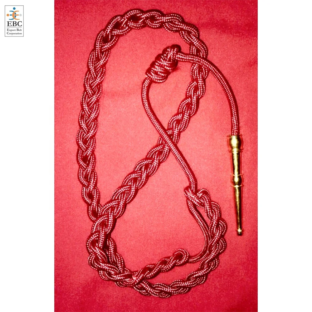 Hot selling Red Silk Uniform Shoulder Lanyard with Gold Metal Tip | Officer Uniform Cords
