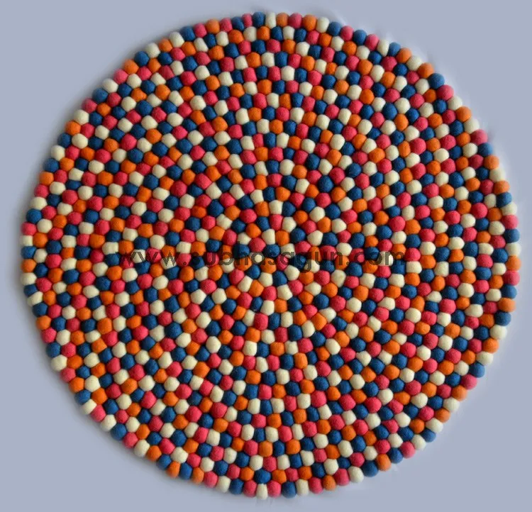 Orange Handmade Felt Ball Mats from Nepal