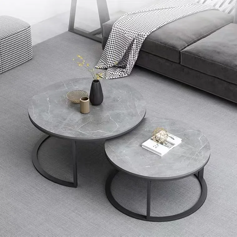 BKX nordic luxury modern gold stainless steel frame sofa side end tea table round nesting marble top coffee table black